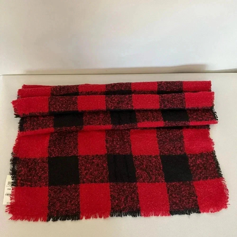 Jenni Plaid Oversized Scarf Red/Black Buffalo Check Wrap Soft Cozy